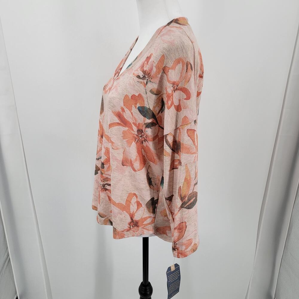 Democracy Top Womens Medium Floral Pink V Neck - Picture 4 of 11